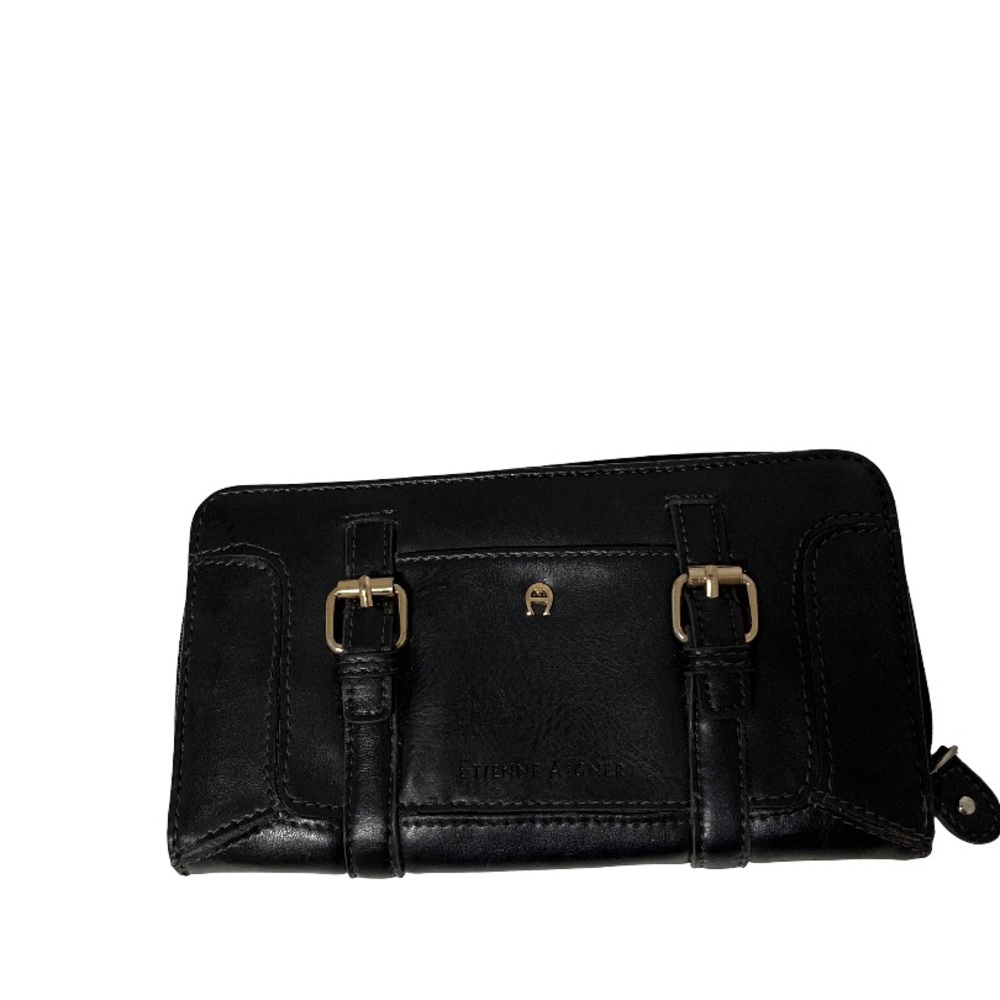 Etienne Aigner Elegant Black Genuine Leather Women's Bifold Wallet